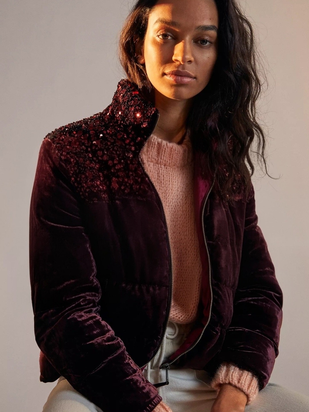 Vera Sequined Velvet Puffer Jacket Anthropologie